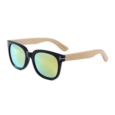 Bamboo Sunglasses - Gold Mirror Lenses - Black Frames