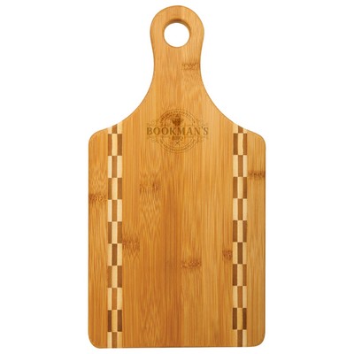 13½" x 7" Paddle Shaped Bamboo Cutting Board w/ Butcher Block Inlay