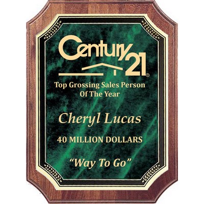 Solid Walnut Notched Corners/Green Marble Mist Plaque Series, 9"x12"