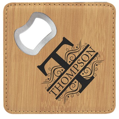 Coaster Bottle Opener, Bamboo Color Faux Leather