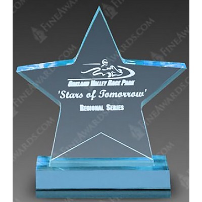 Acrylic Star Award With Base, Blue, Large (7" x 7-3/4")