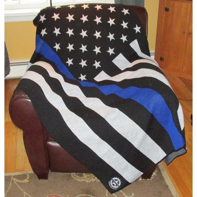 Blue Line Flag Knit Throw Blanket