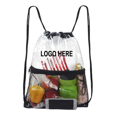 Clear PVC Mesh Cinch Bags Drawstring Backpack