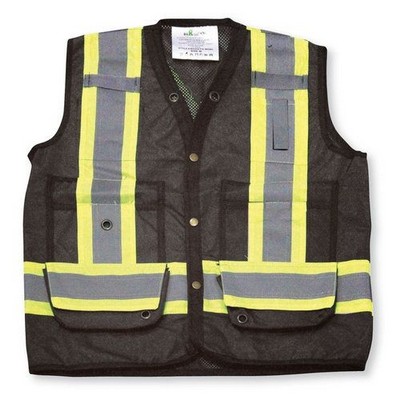 100% Polyester Mesh Black Surveyor Vest w/Mesh Back