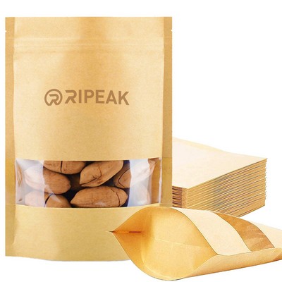 8.7 x 12.2 Inch Kraft Bags with Window Stand Up Ziplock Seal Paper Bag Resealable Food Storage Pouch