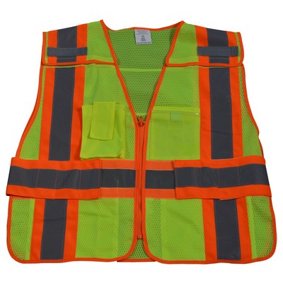 Lime Mesh Orange Contrast Incident Command Breakaway Vest with Clear PVC Pocket on Back