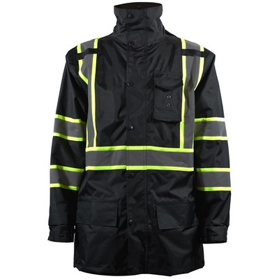 Black/Lime Contrast Waterproof Light Weight Rain Parka Jacket