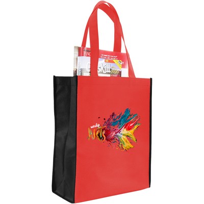 Non Woven 2 Tone Tote/ Book Bag with Black Trim - Full Color Transfer (11"x14"x5")