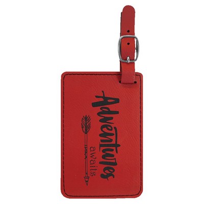 Luggage Tag, Red Faux Leather, 4 1/4" x 2 3/4"