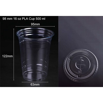 PLA 16 oz Eco-Friendly Clear Cold Cup W/ Flat Cover