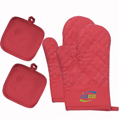 Heat Resistant Oven Mitt & Pot Mat Kit-4 pieces