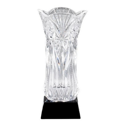 Crystal Vase on Black Base, 10 3/4"H