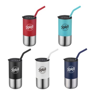 16 Oz Insulated Tumbler Double Wall With Straw