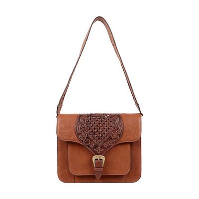 Leather Handbag w/Flap & Buckle Tab Closure