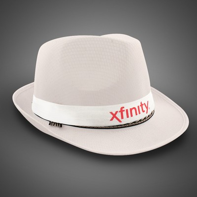 White Funky Fedora w/Silk Screened White Band