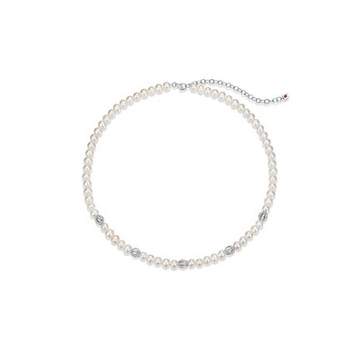 ELLE "Luna" Sterling Silver White Pearl and Cubic Zirconia Cage Necklace - Silver