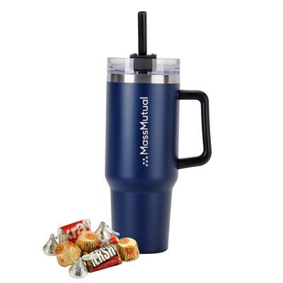 Promo Revolution - 40 Oz. Tapered Tumbler w/ Handle & Straw w/ HERSHEY'S® Everyday Mix