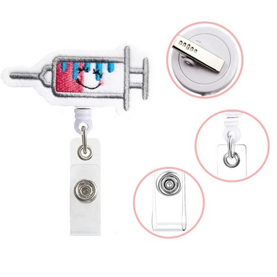 Syringe Shaped Felt Embroidery Pull Reel/Badge Reel