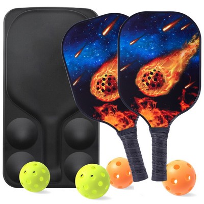 Fiberglass Pickleball Racket Paddle & Ball Set w/ EVA Bag