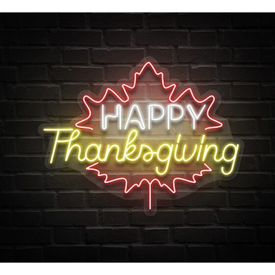 Happy Thanksgiving Maple Leaf Neon Sign