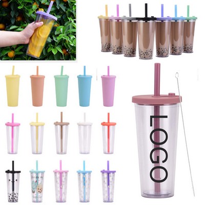 Double Plastic Large Hole Straw Transparent Bubble Tea Cup