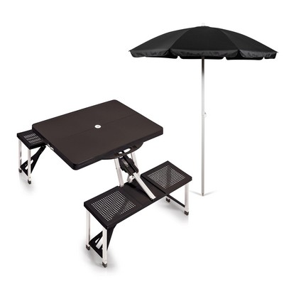 Oniva Folding Picnic Table W/ Seats & 1 Beach Umbrella Black