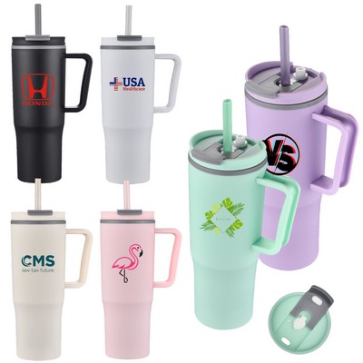 30 oz. Plastic Handle Mug with Twist Closure Straw Lid