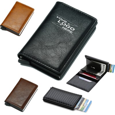 RFID Blocking Leather Pop-up Card Holder with ID Window