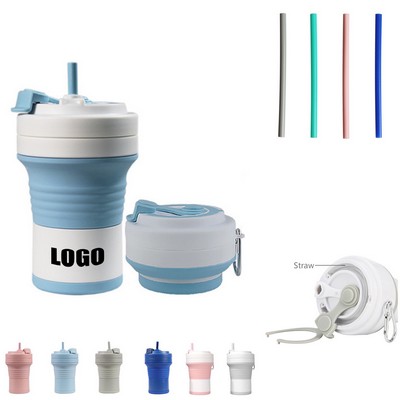 550ml Silicone Collapsible Cup with Straw and Carabiner