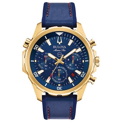 Bulova Watches Men's Marine Star Sporty Blue Dial w/Blue Leather & Silicone Strap