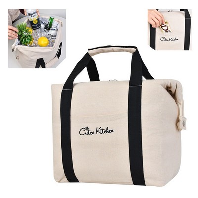 Handheld Canvas Large Capacity Insulated Lunch Bag