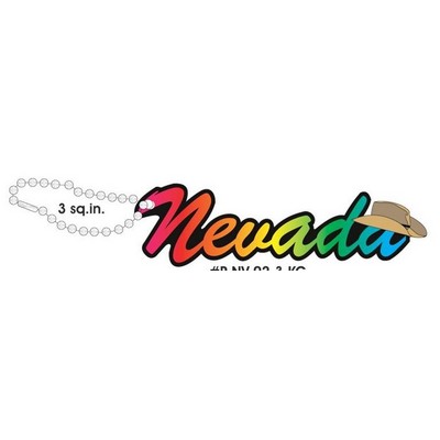 Nevada w/ Cowboy Hat Promotional Line Key Chain w/ Black Back (3 Square Inch)