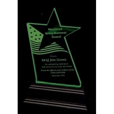 Stock Acrylic Star Flag Shaped Award in Green LED Base