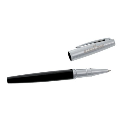 Black Lacquer Roller Ball Pen w/Silver Accents and Etched Cap