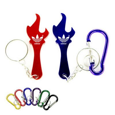 Torch & Flame Shaped Bottle Opener w/Key Chain & Carabiner