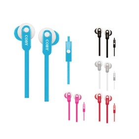 Tangle Free Flat Cable Stereo Earbuds w/Mic