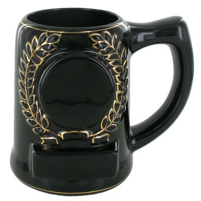 28 Oz. Black Beer Mug Holds 2" Insert & Brass Engraving Plate