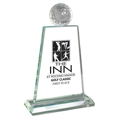 Trophy Award - Crystal Golf Ball on Jade Glass Plaque