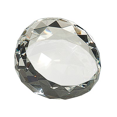 3 1/2" x 2" Clear Round Crystal Facet Paperweight