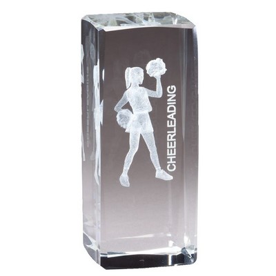 Crystal Block with 3-D Laser Cheerleader, Female 2" x 4.5"