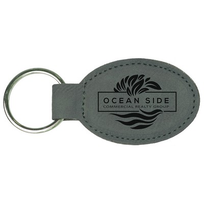 Leatherette Oval Gray Keychain (3" x 1.75")