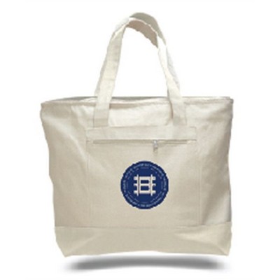 Canvas Zipper Tote Bag (with Color Handles) - Overseas - Natural