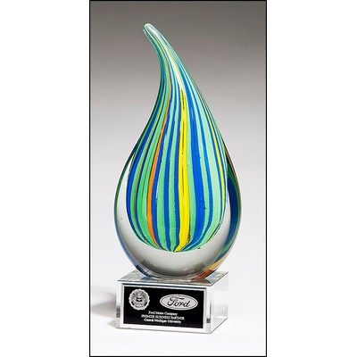 Multi-Color Droplet-Shaped Art Glass Award 3 1/2"W x 8 1/4"H