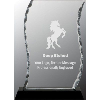 7 1/2" Scroll Facet Glass Award on Black Base