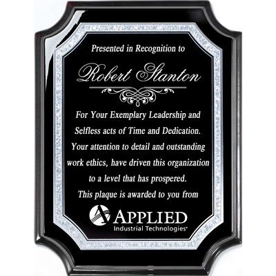 Ebony Notched Corner Plaque with Black/Silver Aluminum Plate, 9"x12"