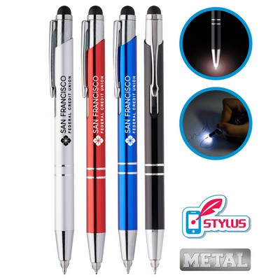 Union Printed - Lucid - Metal Stylus Pen with LED Flashlight - 1-Color Logo