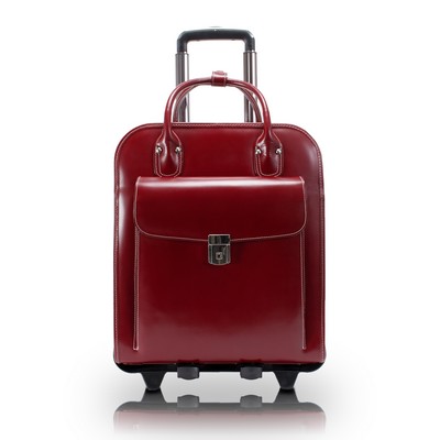 LA GRANGE | 15" Red Leather Vertical Detachable-Wheeled Laptop Case | McKleinUSA