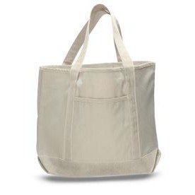 Heavy Canvas Large Deluxe Shopping Tote Bag w/Self Fabric Handles & Interior Zippered Pocket