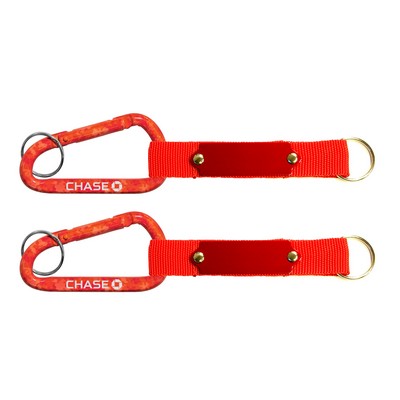 Red Carabiner with Strap and Metal Plate and Split Ring