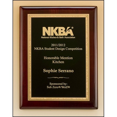 Rosewood Piano-Finish Plaque with Black Centered Plate 7" x 9" Award